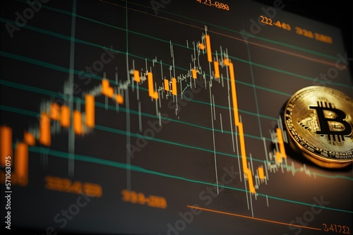 Data información sobre el bitcoin en el mercado de valores, inversión económica en criptomonedas, creado con IA generativa  photo