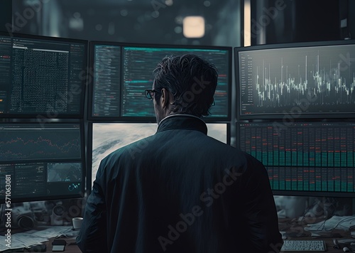 Analista de datos, broker, economista mirando el mercado de valores, creado con IA generativa