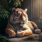Realistic Sitting Asian Tiger Illustration by AI