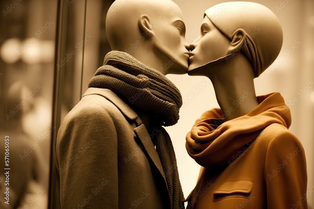 Kissing clothing mannequins, concept of Mannequin Display and Store