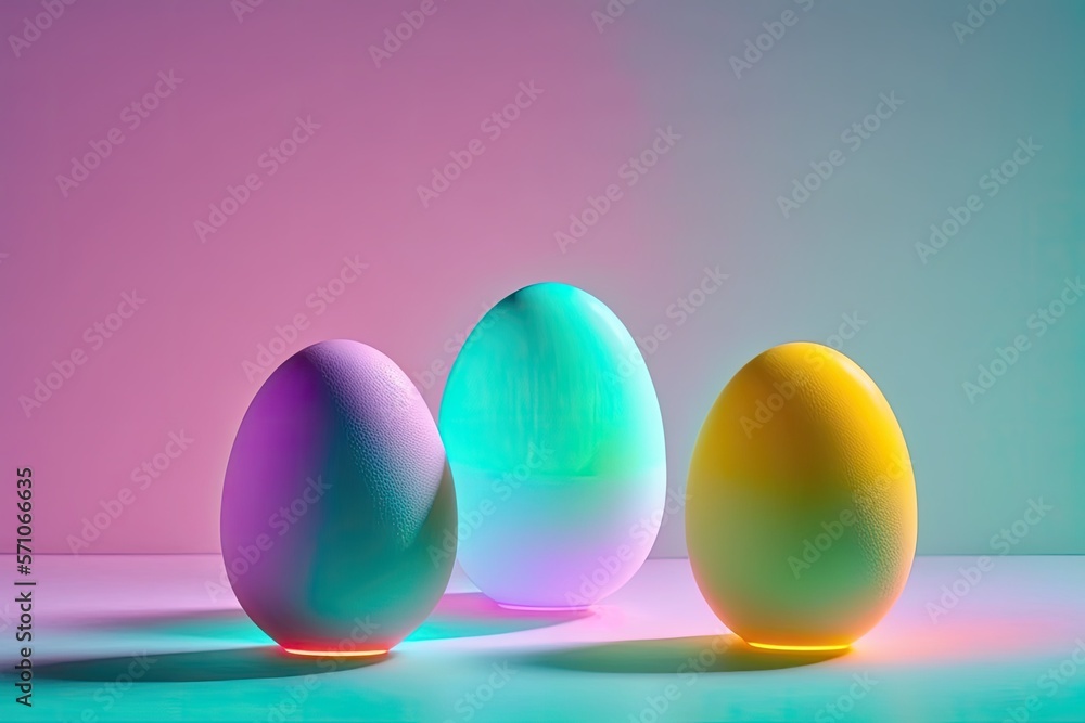 Minimal concept Easter. Eggs in neon colors. Minimal background. Modern Easter generative ai Minimal concept Easter. Eggs in neon colors. Minimal background. Modern Easter generative ai