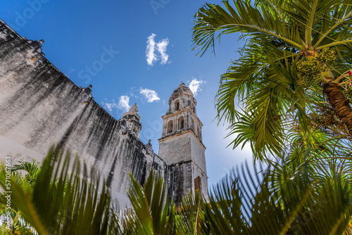 Beautiful garden of the Cathedral San Francisco de Campeche. 