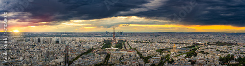 Aerial sunset ultra panorama of Paris with Eiffel Tower, France © Pawel Pajor