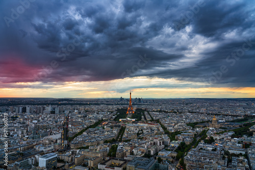 Aerial view of Paris with Eiffel Tower. France