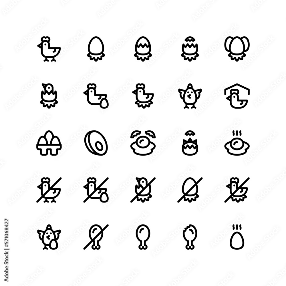Set of chicken farm egg Outline Icon, Logo, and illustration Vector Set of chicken farm egg Outline Icon, Logo, and illustration Vector