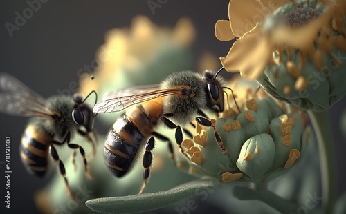 Bee on a flower, Bee on a flower collect nectar, Generative AI