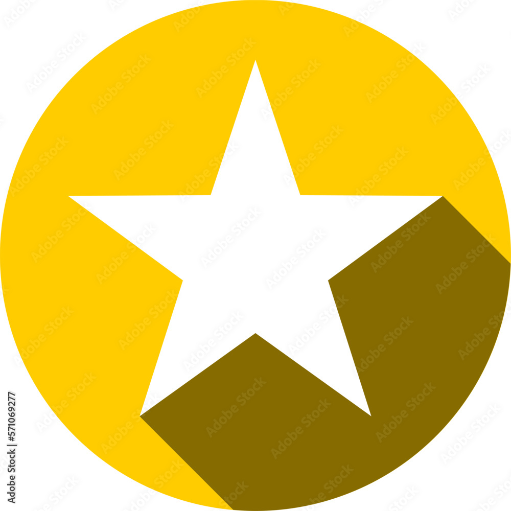 Obraz premium Basic Star in Golden Yellow Circle Badge Icon with 3D Shadow Effect. Vector Image.