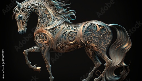 Horse with ornaments. AI generative. 