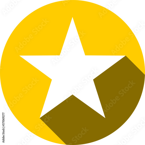 Basic Star in Golden Yellow Circle Badge Icon with 3D Shadow Effect. Vector Image.