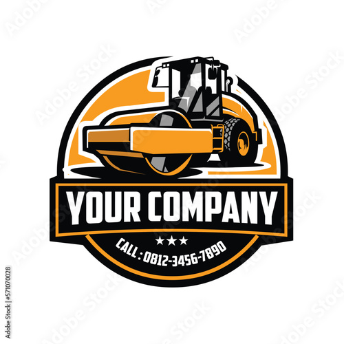 Road Roller Drum Ride Asphalt Tractor Emblem Logo vector art isolated