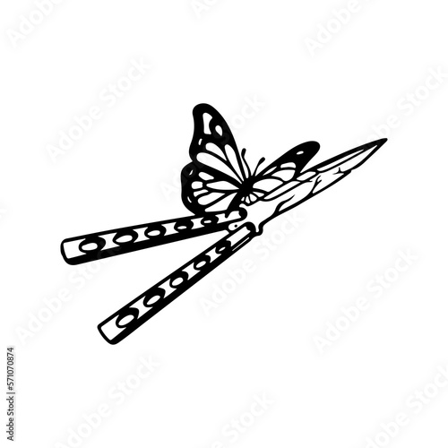 vector illustration of a butterfly stuck to a knife