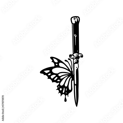 vector illustration of butterfly stuck on knife concept