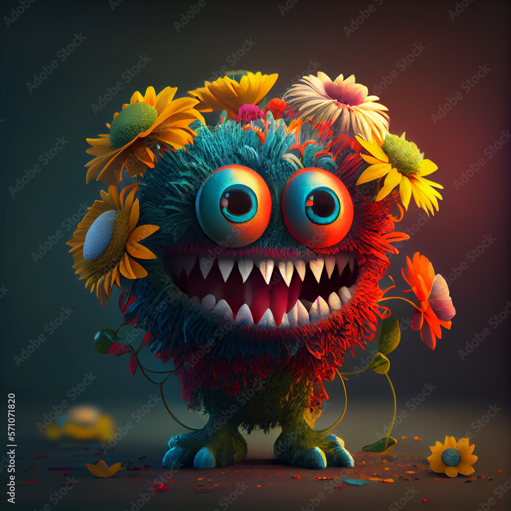 colorful monster flower wide  smile with sharp tooth 