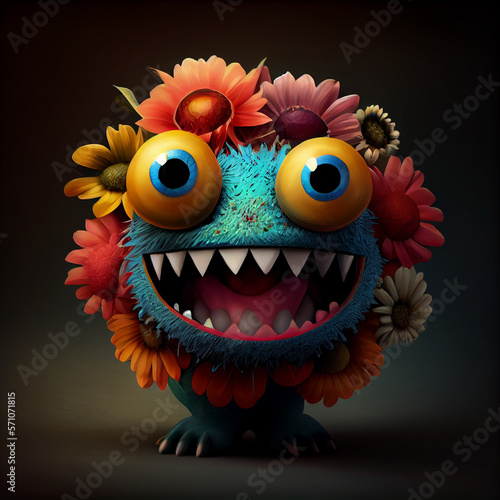 colorful monster flower wide smile with sharp tooth 