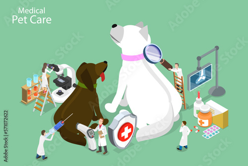 3D Isometric Flat Vector Conceptual Illustration of Medical Pet Care, Professional Veterinary Care