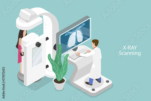 3D Isometric Flat Vector Conceptual Illustration of X-ray Scanning, Medical Radiology