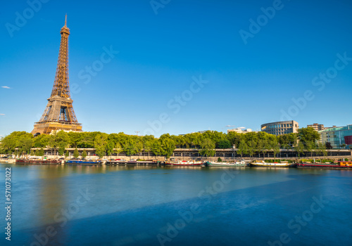 Riverside view of Eiffel Tower in Paris. France