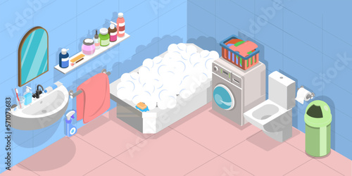 3D Isometric Flat Vector Conceptual Illustration of Bathroom Accessories, Personal Washroom Items
