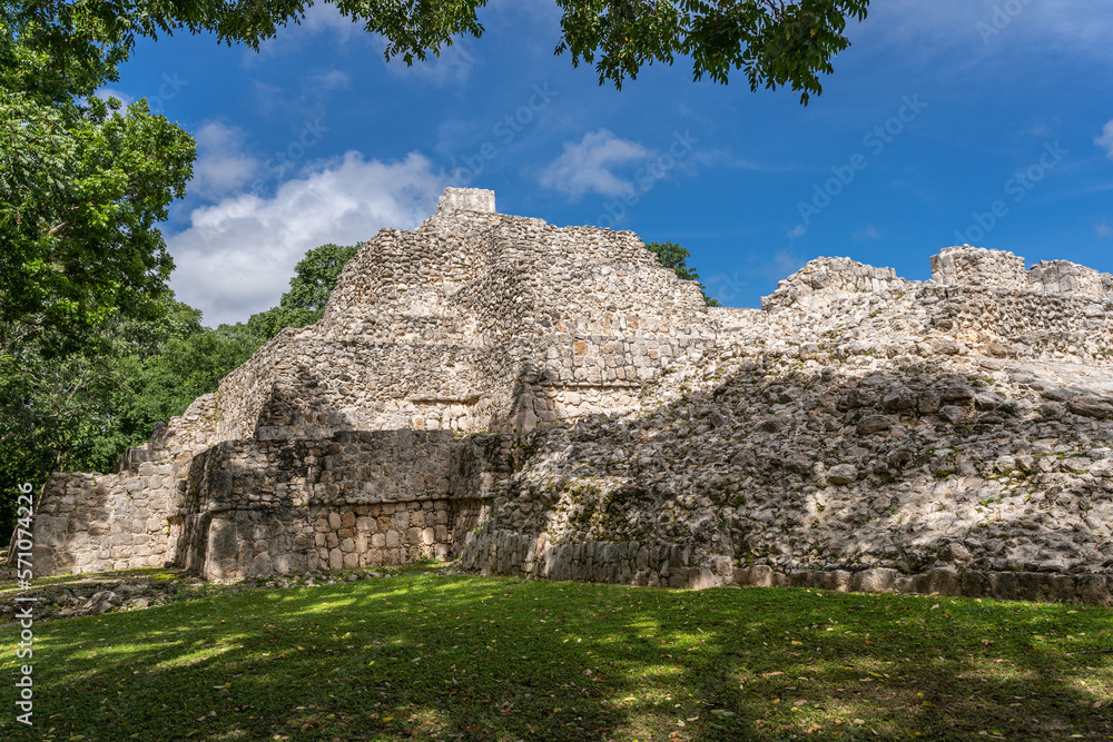 Fototapeta premium The ruins of a beautiful pyramid in the archaeological zone of Edzna in Mexico.