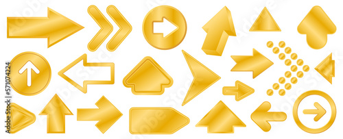 Golden arrow set, no background metallic vector, isolated gold metal png arrow symbol