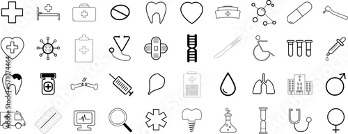 Medical vector icon set. Line icons, sign and symbols in flat linear design of medicine