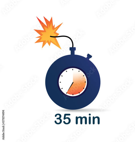 35 minute clock bomb. Graphic element for website. Advertising and marketing. Special and limited offer for permanent clients. Deadline and planning. Cartoon flat vector illustration