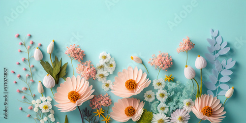 pastel background with spring flowers 