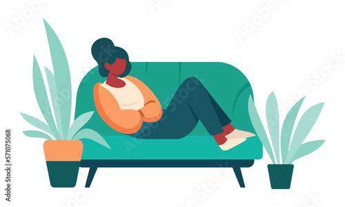 Women resting relaxing at home vector flat illustration