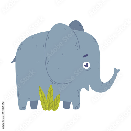 Adorable baby elephant. Side view of cute wild african animal cartoon vector illustration