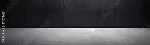 Dark room background, with black wall and modern abstract surface, featuring light studio and empty product backdrop.