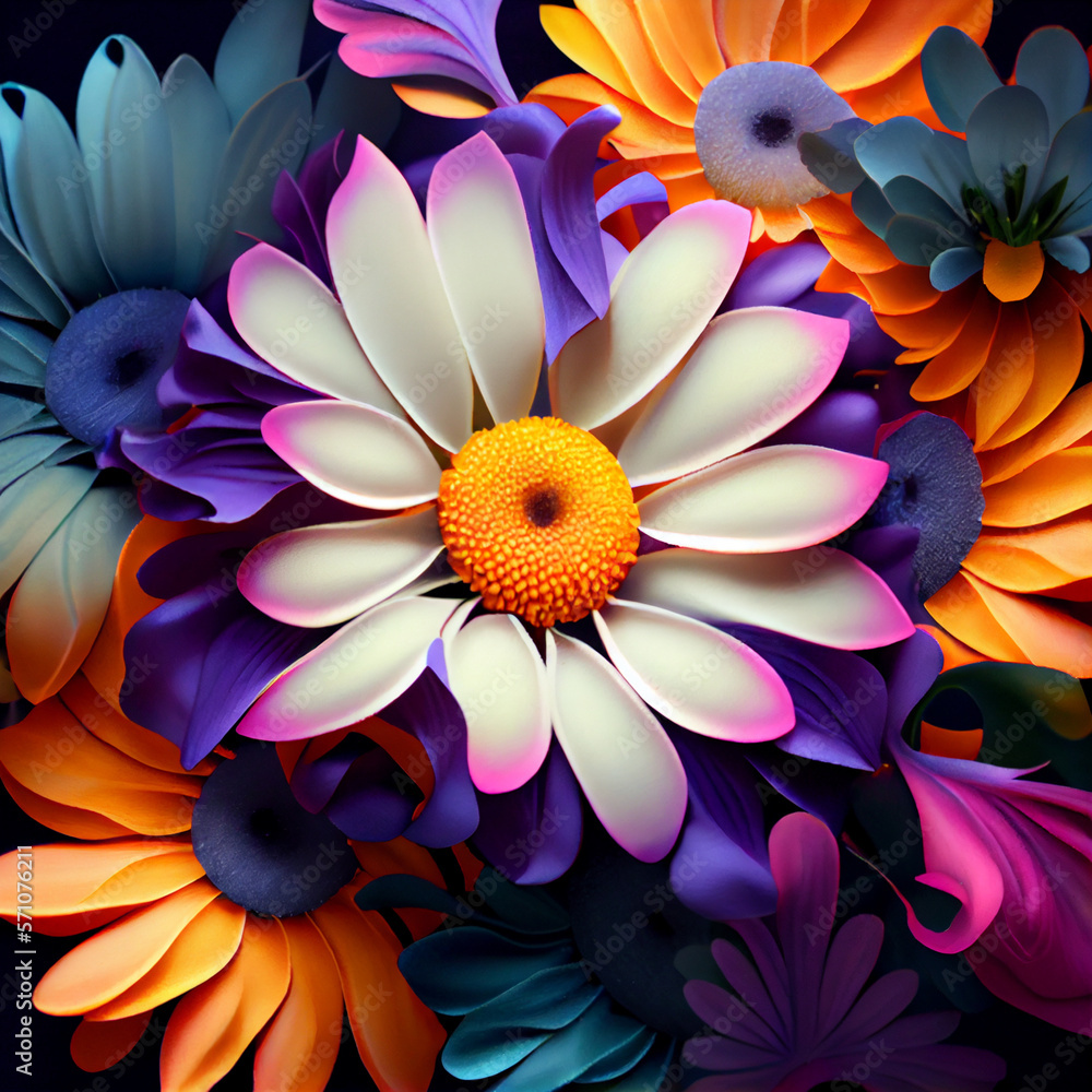 Obraz premium Beautiful daisy flowers in grass field with sunset background, generative ai