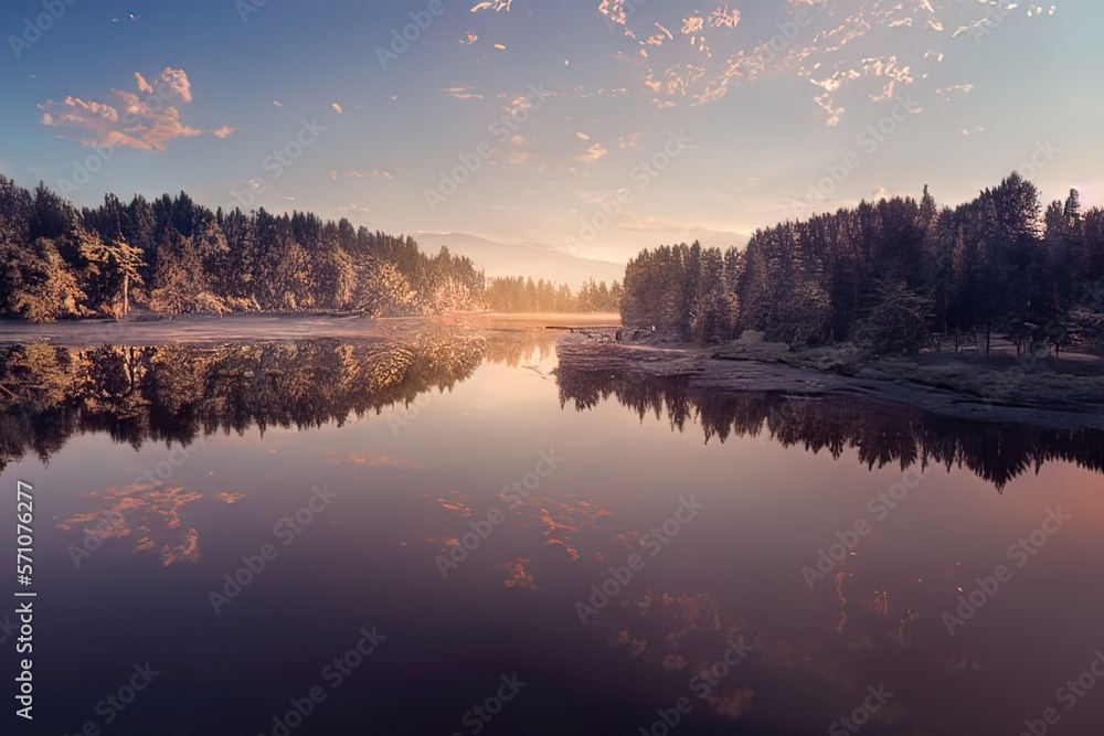 Beautiful Mountain lake sunset , Generative AI