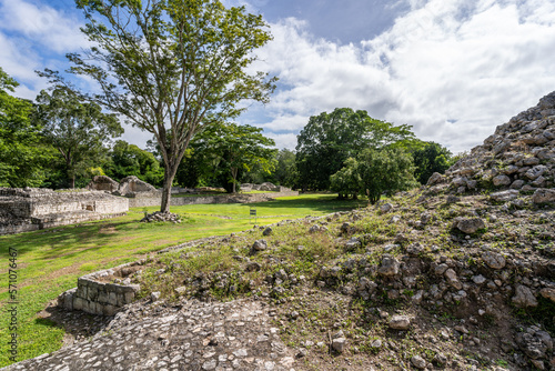 The ruins of a beautiful pyramid in the archaeological zone of Edzna in Mexico.