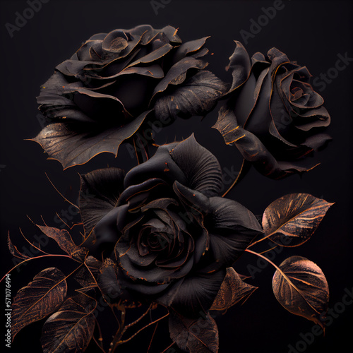 Black rose flower close up  dark roses background. Generative AI