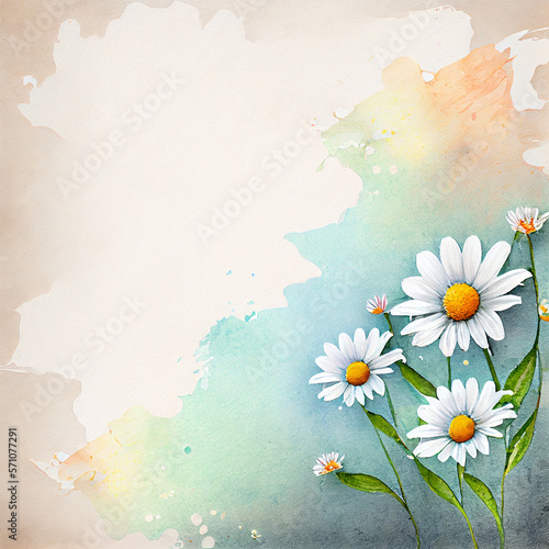 Watercolor daisy flowers background, beautiful floral illustration. Generative AI