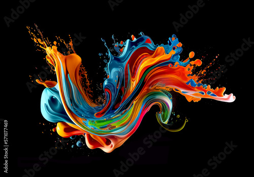 Abstract colorful AI generated paint swirl on black background	