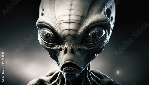 Alien Humanoid Grey Lifeform Portrait. Generative Ai.