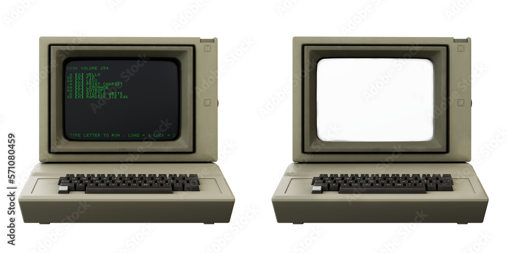 Retro Vintage Desktop Computer with Keyboard and Mouse front view ...