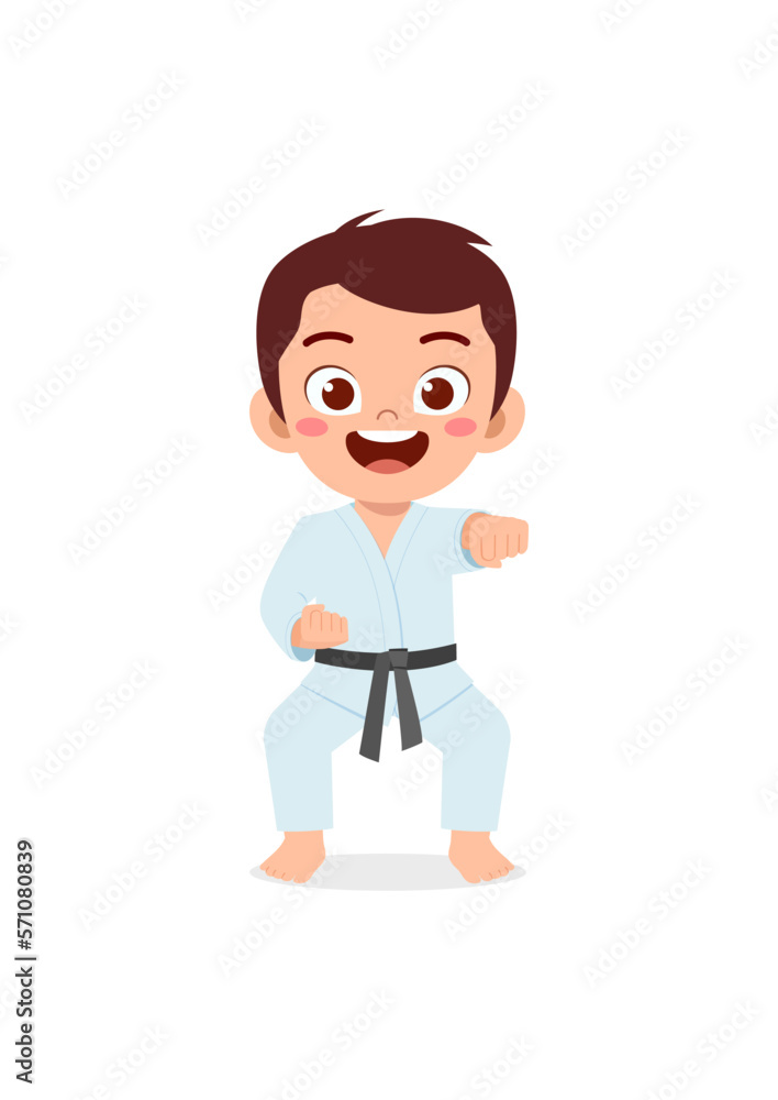 cute little kid training and showing karate pose cute little kid training and showing karate pose