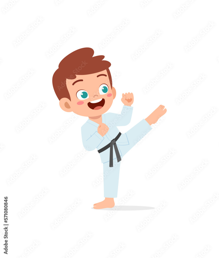 cute little kid training and showing karate pose cute little kid training and showing karate pose