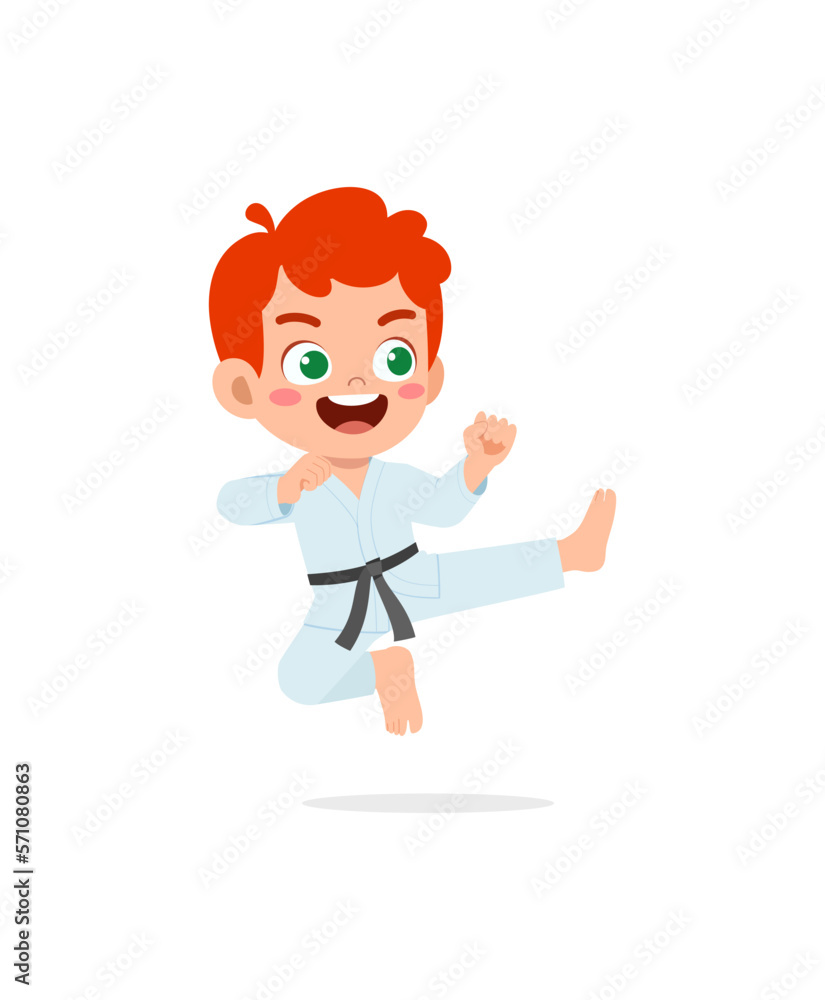 cute little kid training and showing karate pose cute little kid training and showing karate pose