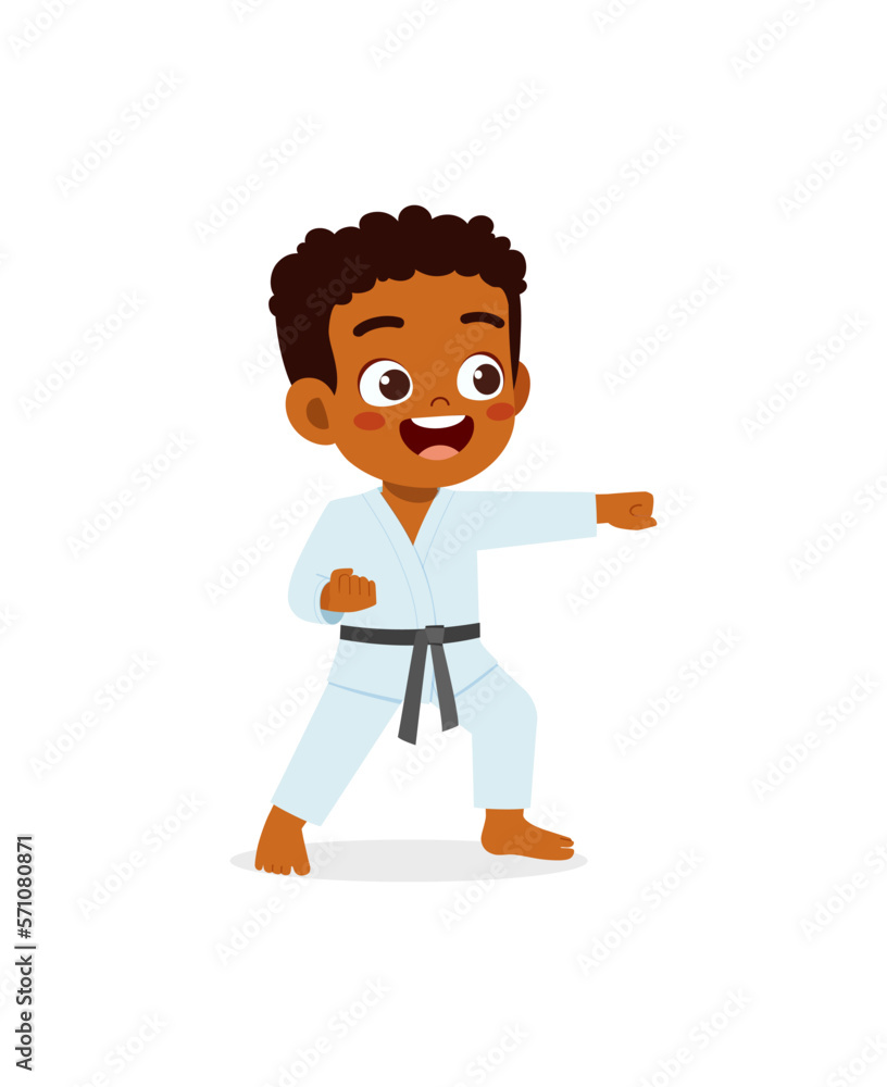 cute little kid training and showing karate pose cute little kid training and showing karate pose