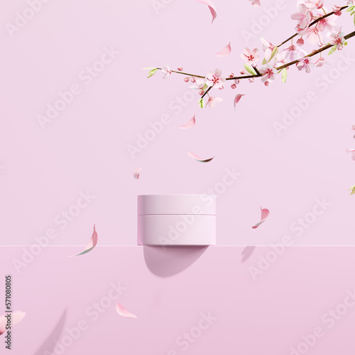 Fotografiet Beautiful spring, cherry blossom background with pink background