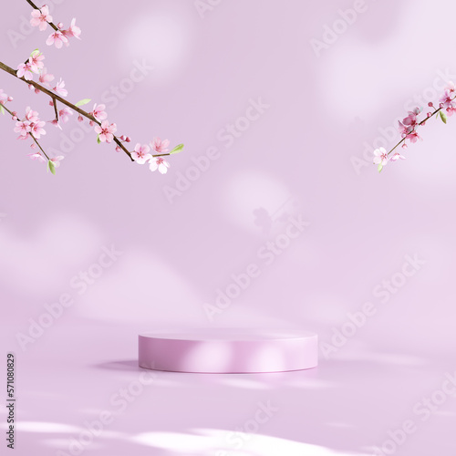 Fototapete Beautiful spring, cherry blossom background with pink background