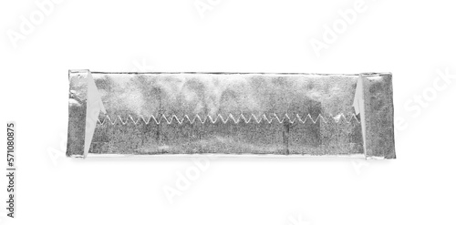 Stick of tasty chewing gum wrapped in foil isolated on white, top view