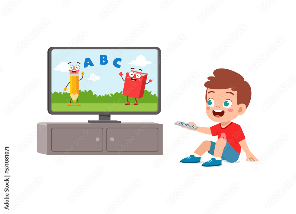 little kid watching television and feel happy little kid watching television and feel happy