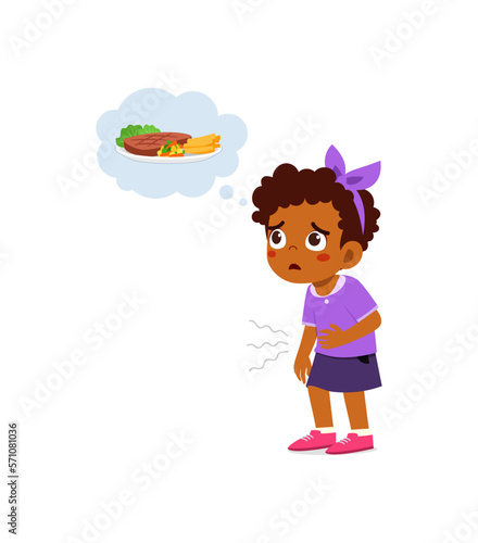 little kid feeling hungry and think about food