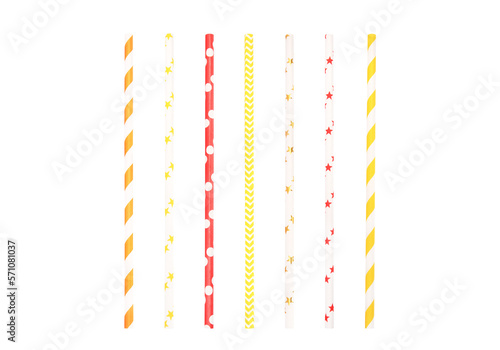 Set of colorful paper drinking straws on white background