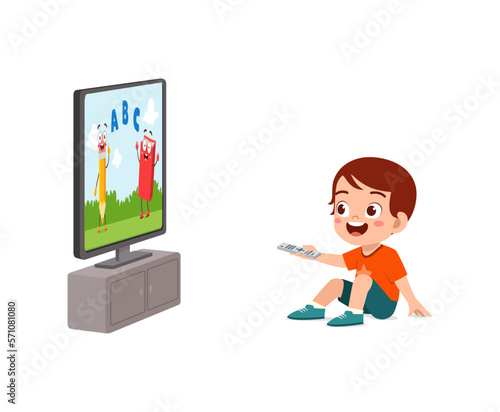 little kid watching television and feel happy