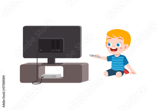 little kid watching television and feel happy